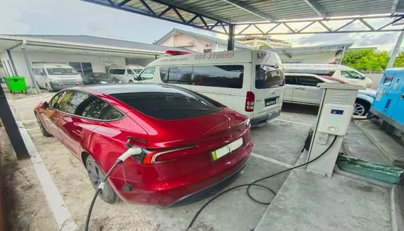 EV AC charging station at Sabah Kidney Society medical facility